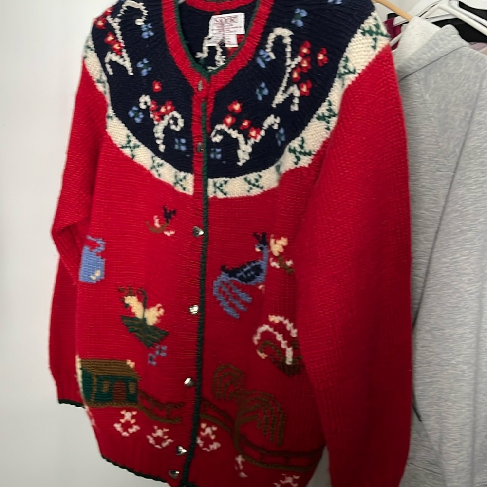 Vintage Skyr Cardigan - Woman Size M
Birds and Trees
Silver heart buttons